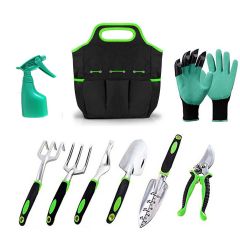 مجموعة أدوات الحديقة 9 قطع في حقيبة سوداء وخضراء