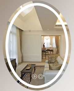 مرايا بيضاوية باضاءة ليد باللمس + عازل بخار مقاس 90*70سم
